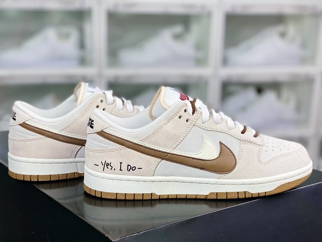 NK Dunk Low Camurça Branco Cinza Marrom Duplo Gancho - Vista 2