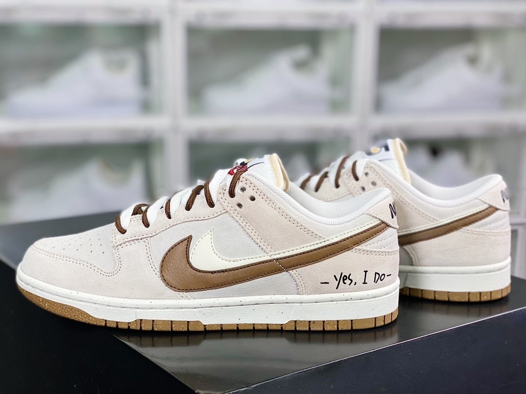 NK Dunk Low Camurça Branco Cinza Marrom Duplo Gancho - Vista 3