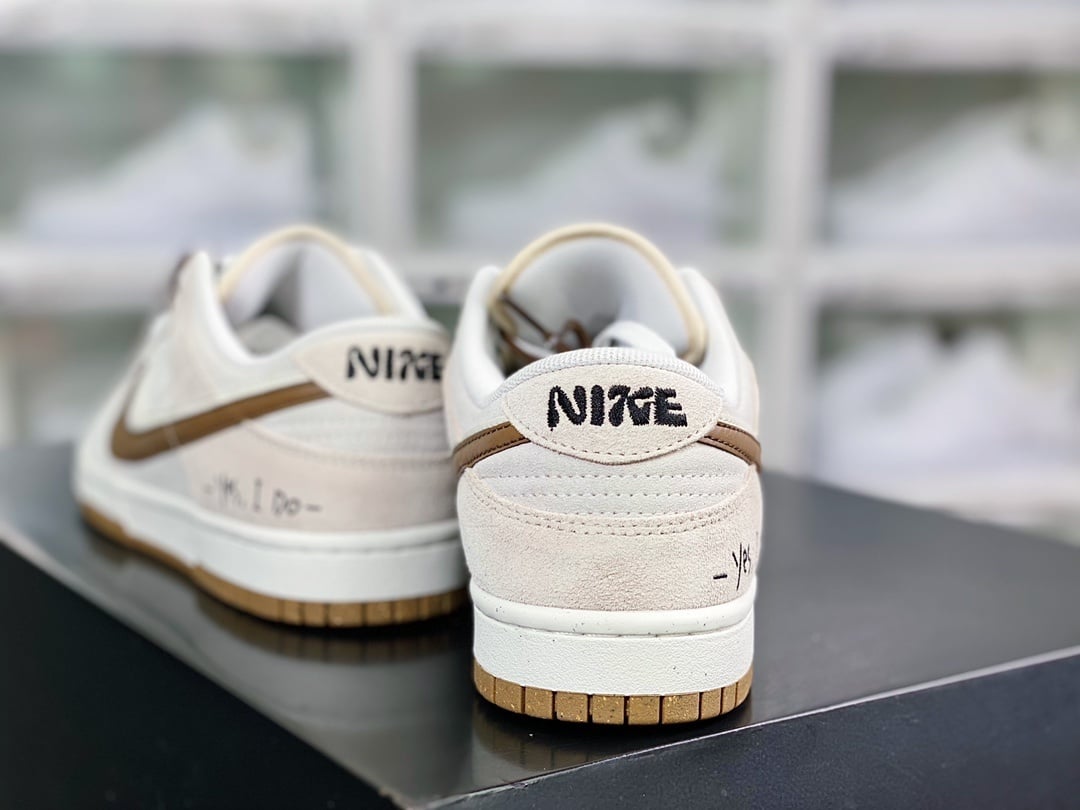 NK Dunk Low Camurça Branco Cinza Marrom Duplo Gancho - Vista 4