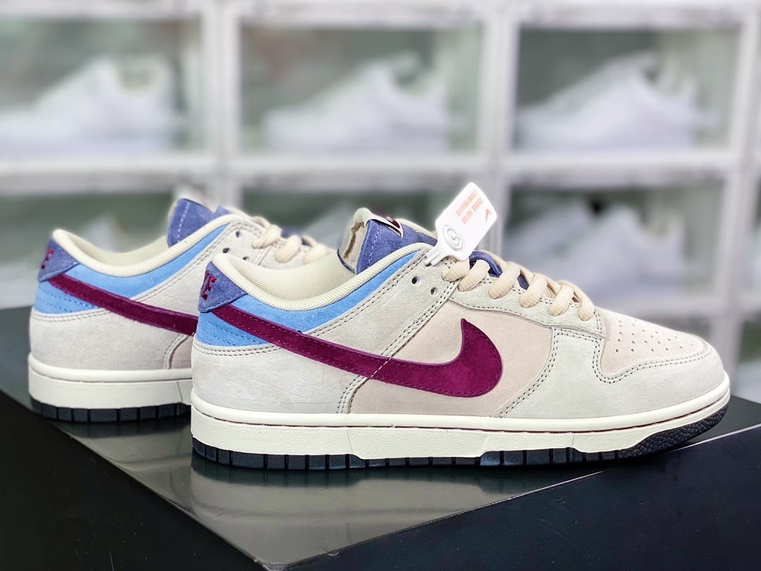 NK Dunk Low Camurça Cinza Neblina Azul Claro Vinho - Vista 2