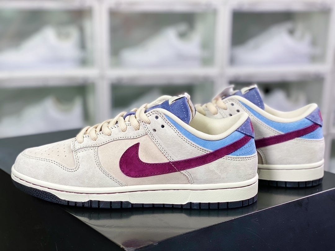 NK Dunk Low Camurça Cinza Neblina Azul Claro Vinho - Vista 3