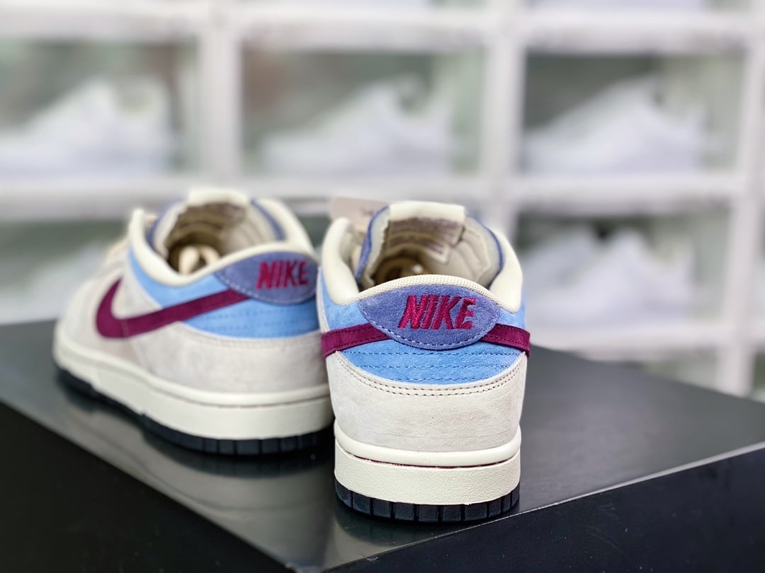NK Dunk Low Camurça Cinza Neblina Azul Claro Vinho - Vista 4