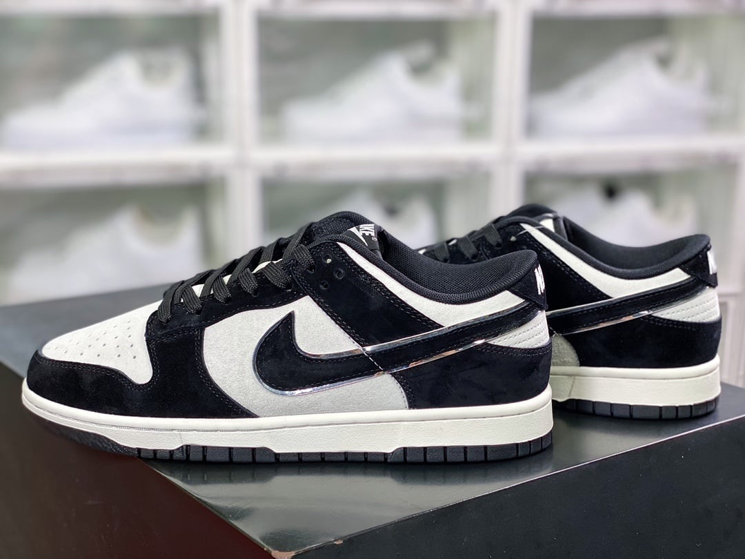 NK Dunk Low Camurça Preto Branco Prata Panda - Vista 3