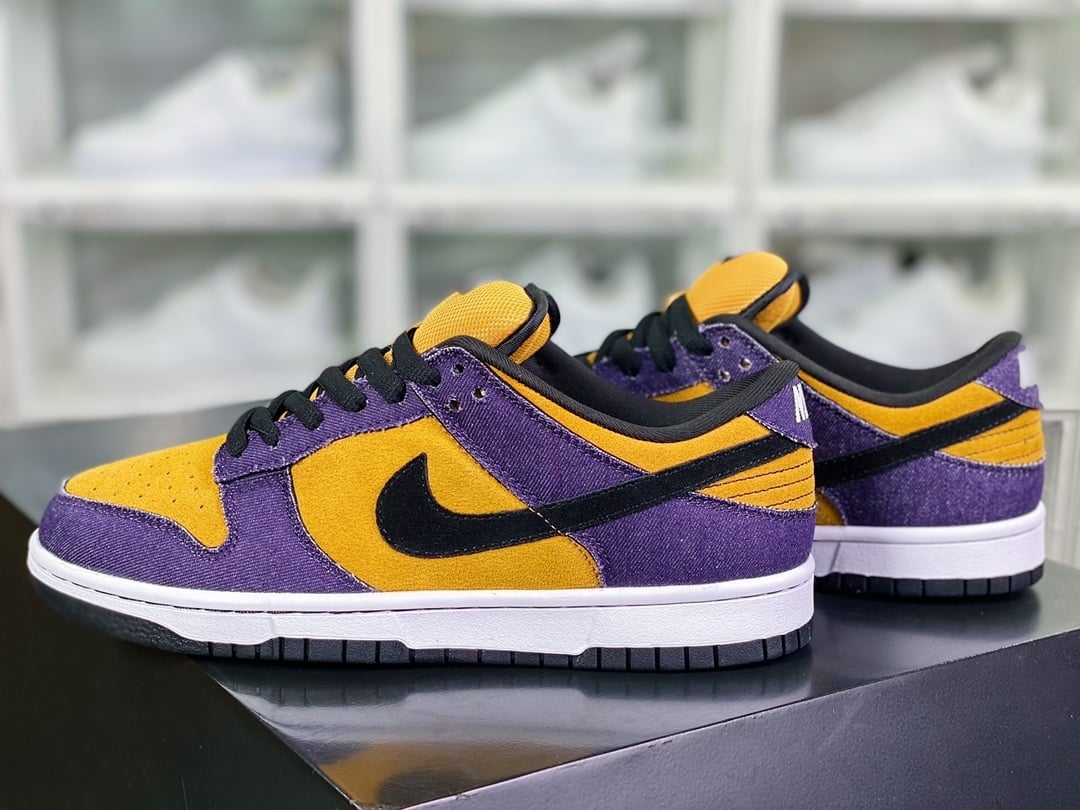 NK Dunk Low Trigo Amarelo, Preto, Roxo em Denim - Vista 3