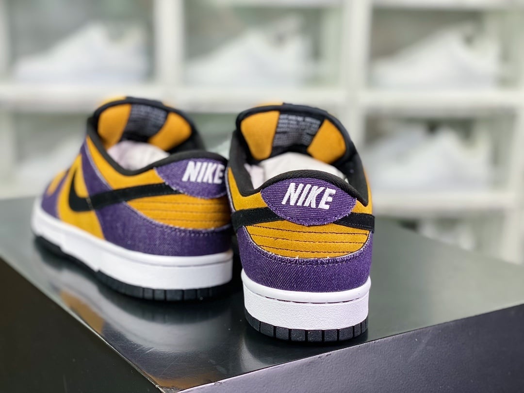 NK Dunk Low Trigo Amarelo, Preto, Roxo em Denim - Vista 4
