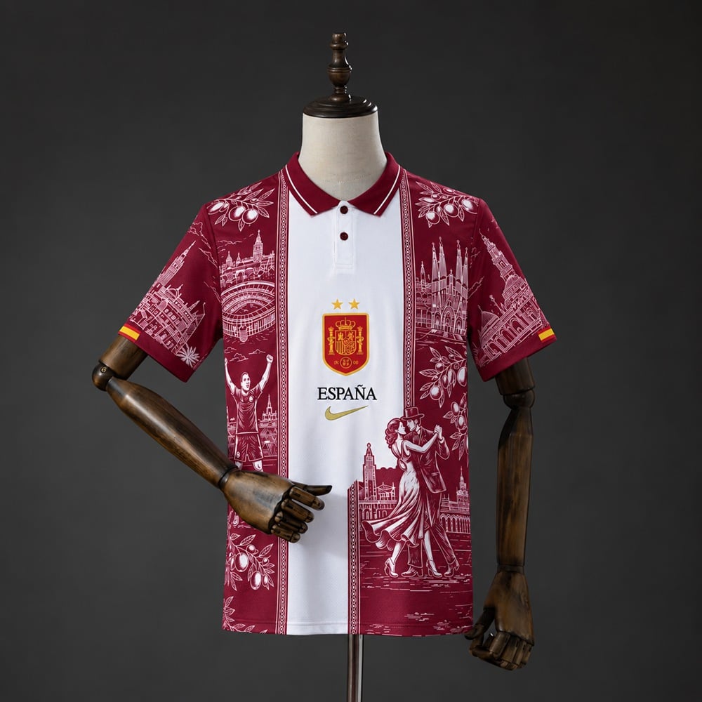 Polo Espanha 2026/2027 Vermelho e Branco - Vista 1