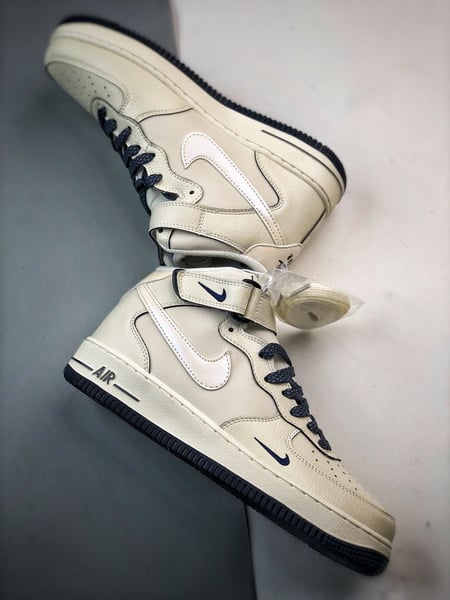 Air Force 1 07 Mid Perolado Bege Branco e Azul Escuro - Vista 6