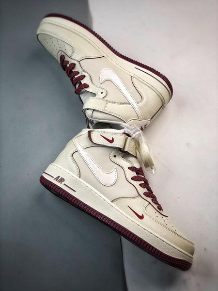 Air Force 1 07 Mid Perolado Bege Branco e Vinho - Vista 7