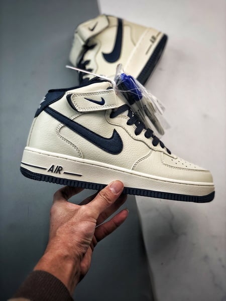 Air Force 1 07 Mid Branco e Azul Escuro Caneta - Vista 7