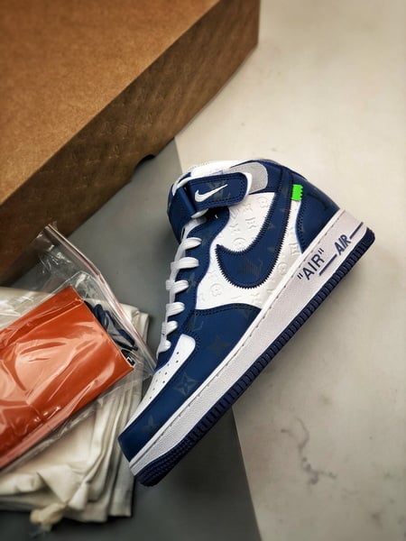 Air Force 1 Mid By You LV Branco e Azul Estampado - Vista 8