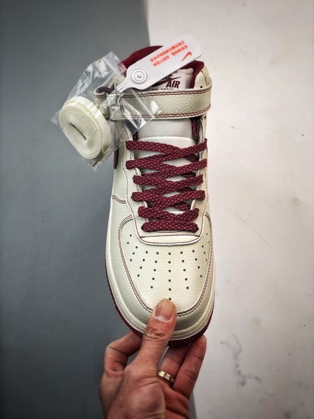 Air Force 107 Mid Cinco Faixas Bege Branco e Vinho - Vista 9