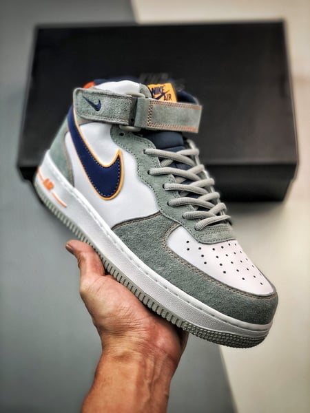 Air Force 107 Mid Cinzento e Azul Camurca - Vista 7