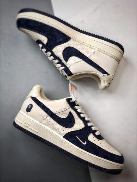 Bape x Air Force 1 Low Bege, Azul Escuro e Patchwork - Vista 6