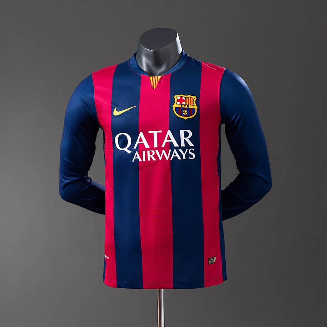 Camisola Principal do FC Barcelona 2014/2015 (Retro, Versao Jogador, Manga Longa)