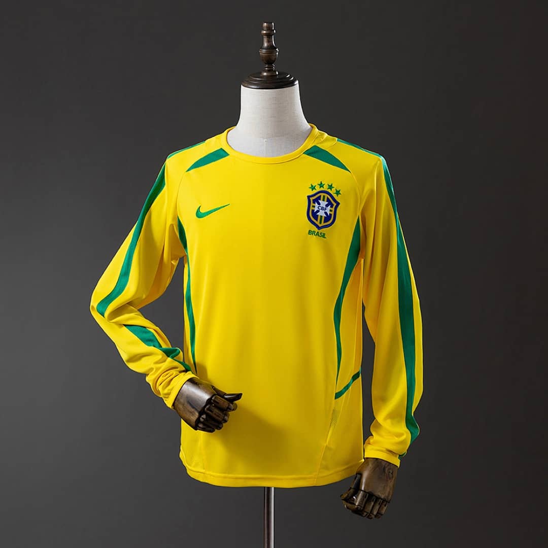Camisola Principal do Brasil 2002 (Retro, Manga Longa)