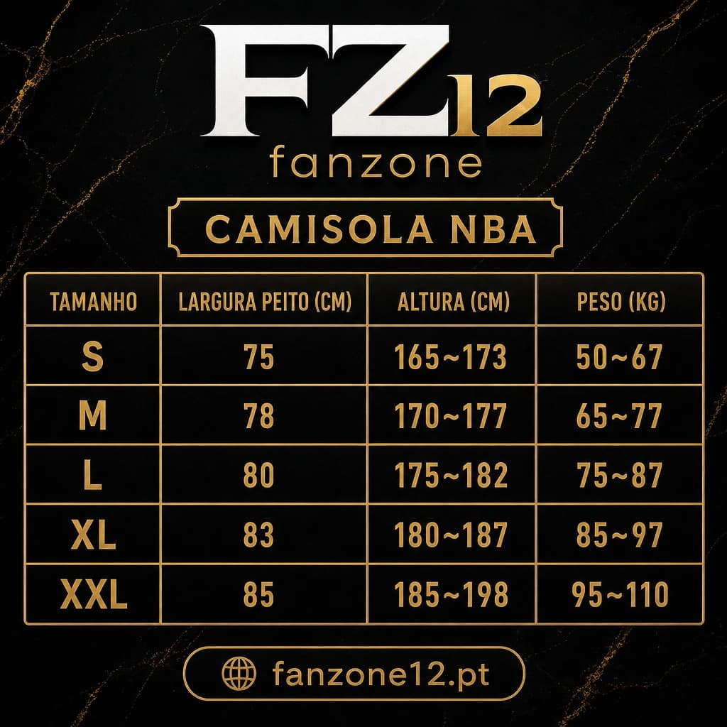 Tabela de medidas camisola NBA