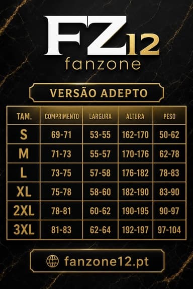 Tabela de medidas versão adepto