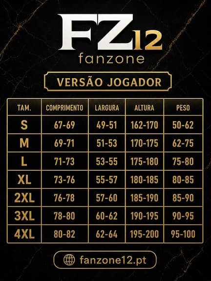 Tabela de medidas versão jogador